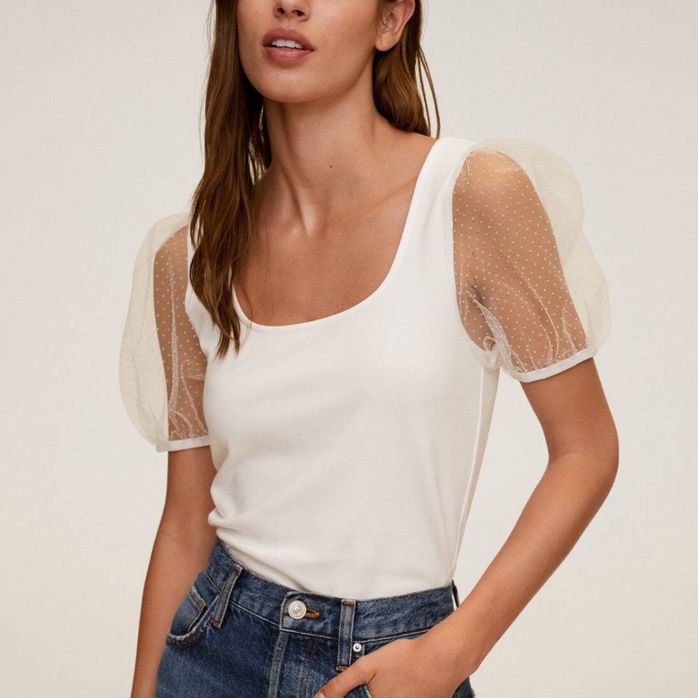 Brand New with Tag white Mango Plumeti Sleeve Crop Top